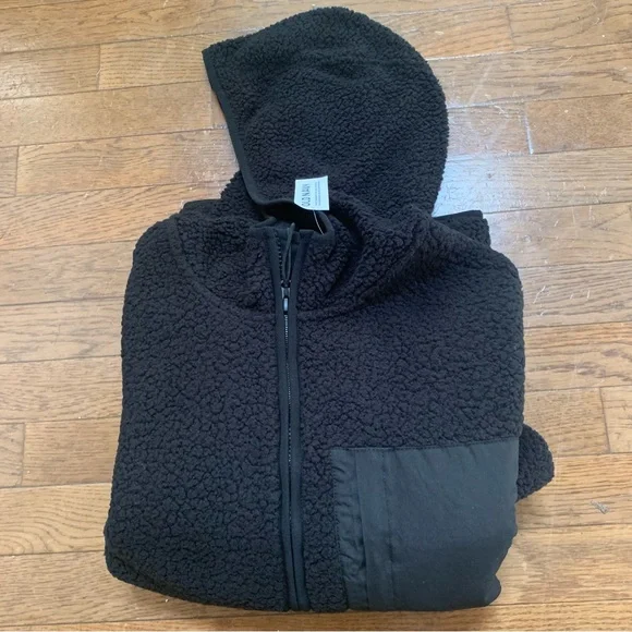 Old Navy Mens Sherpa Zip Hoodie | M | Black NEW!! - Picture 8 of 12